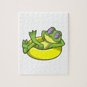 Kikker bij zwemmen met zwembad legpuzzel