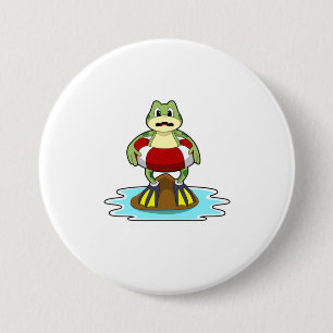 Kikker bij zwemmen met zwembad ronde button 7,6 cm