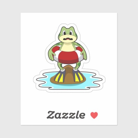Kikker bij zwemmen met zwembad sticker (Vel)