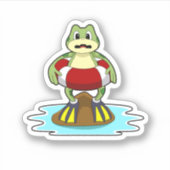 Kikker bij zwemmen met zwembad sticker (Voorkant)