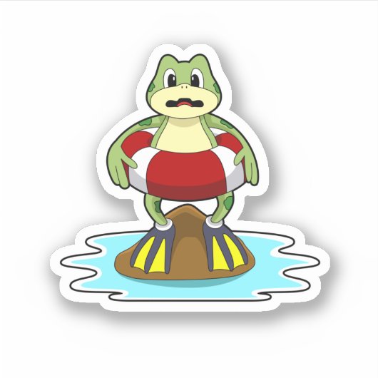 Kikker bij zwemmen met zwembad sticker (Voorkant)