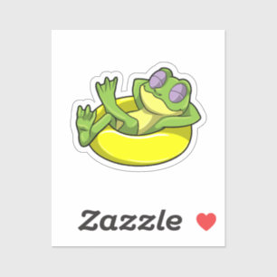 Kikker bij zwemmen met zwembad sticker