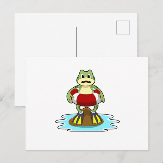 Kikker bij zwemmen met zwemband briefkaart (Voorkant / Achterkant)