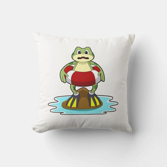 Kikker bij zwemmen met zwembandje kussen (Voorkant)