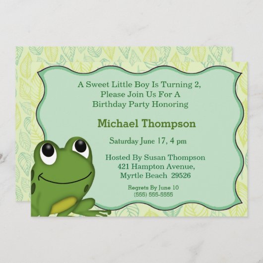 Kikker Birthday Party Invitation Kaart (Voorkant / Achterkant)