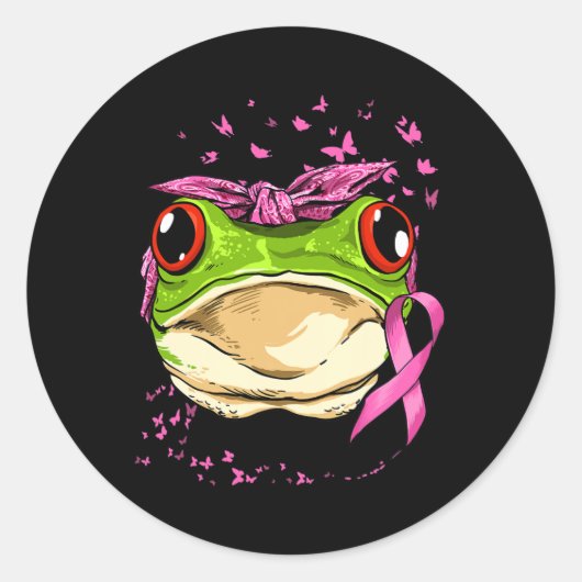 Kikker Borstkanker Bewustmaking Roze koolstofkanke Ronde Sticker (Voorkant)