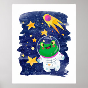 Kikker Buitenruimte Astronaut Comet Stars Kinder R Poster