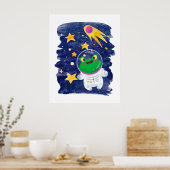 Kikker Buitenruimte Astronaut Comet Stars Kinder R Poster (Keuken)