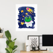 Kikker Buitenruimte Astronaut Comet Stars Kinder R Poster (Thuiskantoor)