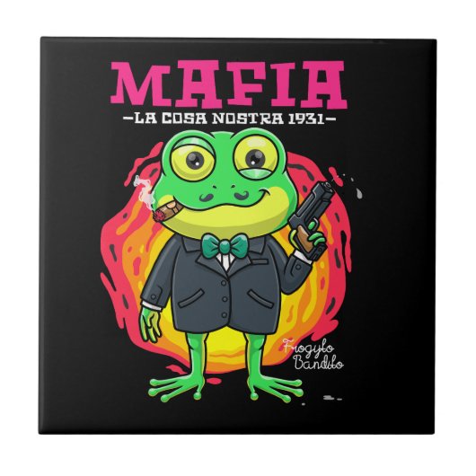 Kikker cartoon maffia illustratie met T-shirt mock Tegeltje (Voorkant)