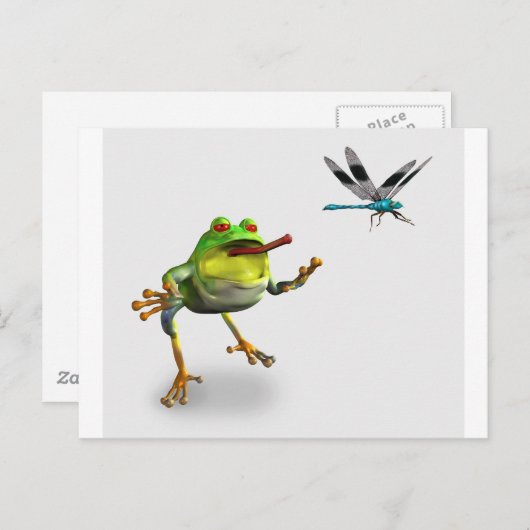 Kikker Chasing Dragonfly Briefkaart (Voorkant / Achterkant)
