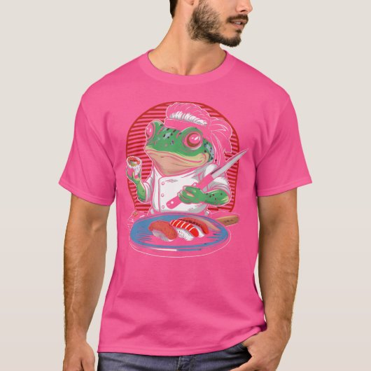 Kikker Chef Sushi Kawaii Samurai Anime Japans eten T-shirt (Voorkant)