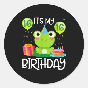 Kikker dans ballonnen taart gelukkig 16 jaar verja ronde sticker
