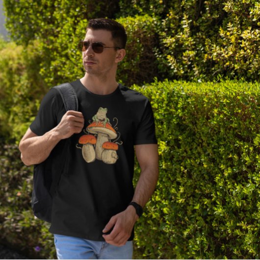 Kikker die banjo speelt op paddenstoel t-shirt