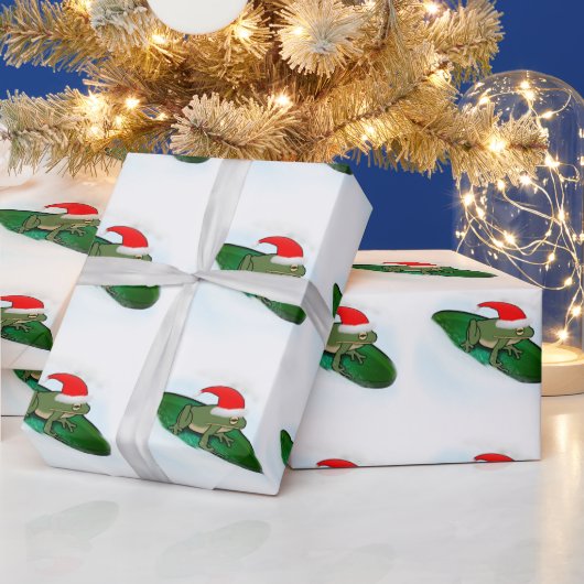 Kikker die door de sneeuw sprint cadeaupapier (Feestdagen)