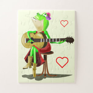 Kikker die gitaar Puzzle speelt Legpuzzel