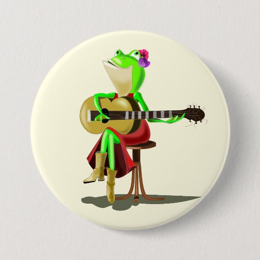 Kikker die gitaar speelt ronde button 7,6 cm (Voorkant)