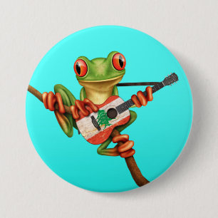 Kikker die Libanese vlag Guitar Blue speelt Ronde Button 7,6 Cm