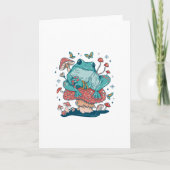 Kikker die op een champignonkern uitspringt kaart (Voorkant)