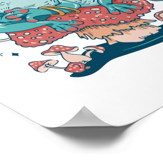 Kikker die op een champignonkern uitspringt poster (Hoek)