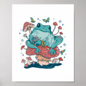 Kikker die op een champignonkern uitspringt poster (Voorkant)