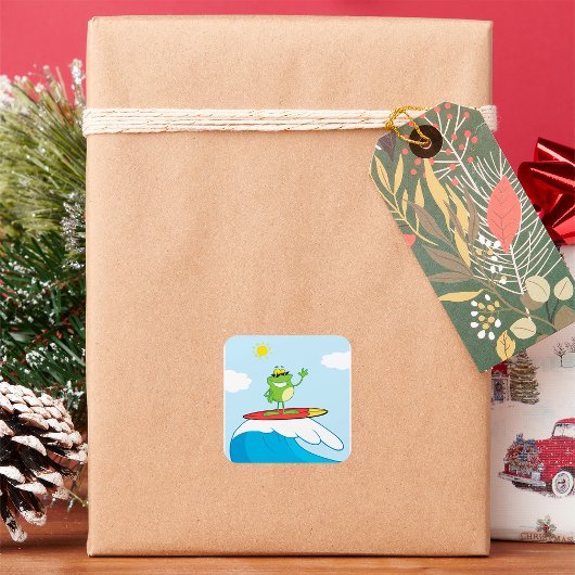 Kikker die op een golflengte zit vierkante sticker