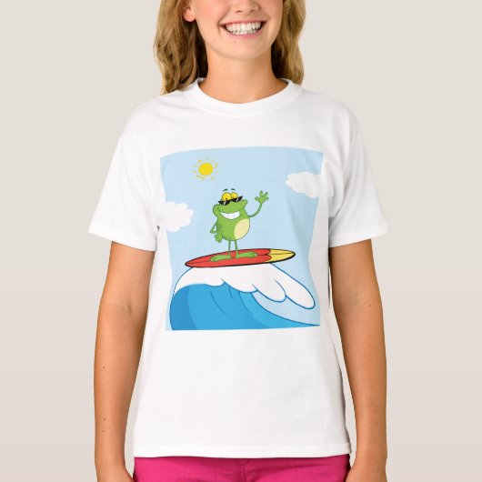 Kikker die op een golvende T-shirt surft (Voorkant)