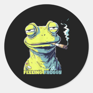 Kikker die sigaret rookt, grappige kikker ronde sticker