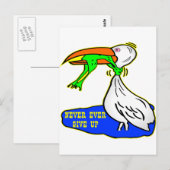 Kikker die vogel koelt, geeft nooit op briefkaart (Voorkant / Achterkant)