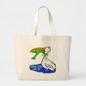 Kikker die vogel koelt, geeft nooit op grote tote bag (Voorkant)