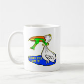 Kikker die vogel koelt, geeft nooit op koffiemok (Links)