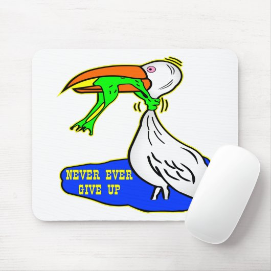 Kikker die vogel koelt, geeft nooit op muismat (Met muis)