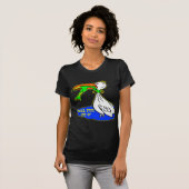 Kikker die vogel koelt, geeft nooit op t-shirt (Voorkant volledig)