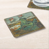 Kikker, dragonfly en Lily Pad Flower  Art Kartonnen Onderzetters (Schuin)