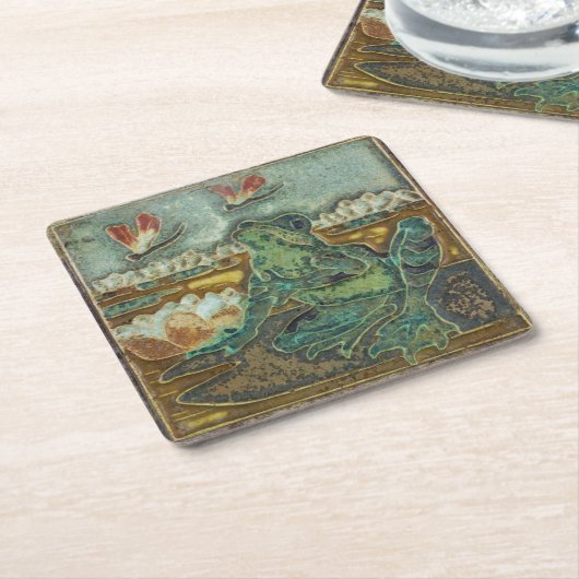 Kikker, dragonfly en Lily Pad Flower  Art Kartonnen Onderzetters (Schuin)