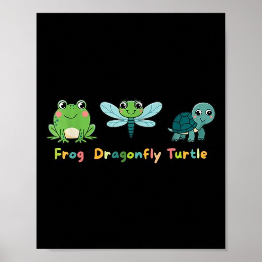 Kikker Dragonfly Schildpad Schattigee Kinder diere Poster (Voorkant)