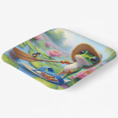 Kikker drijvend op een flip-flip papieren bordje (Gebogen)