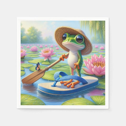 Kikker drijvend op een flip-flop servet (Voorkant)