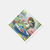 Kikker drijvend op een flip-flop servet (Hoek)