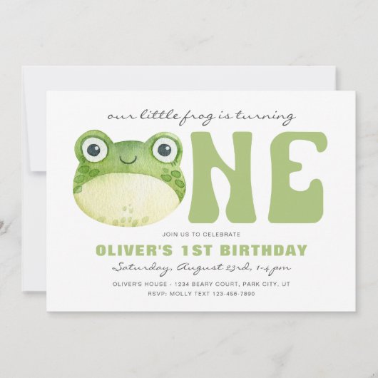 Kikker Eerste Verjaardag Uitnodigingen (Voorkant)