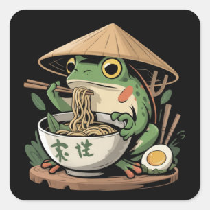Kikker eet Ramen Kawaii Neko Japanse Noedels Vierkante Sticker