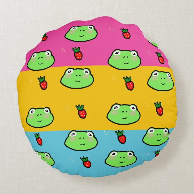 Kikker en aardbeienliefhebber rond kussen (Achterkant)