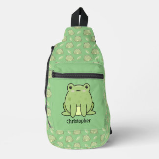 Kikker En Blad Patroon Aangepaste Naam Sling Bag