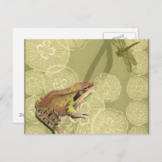 Kikker en dragonfly op waterlilie briefkaart (Voorkant / Achterkant)