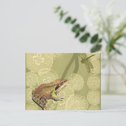 Kikker en dragonfly op waterlilie briefkaart (Staand voorkant)