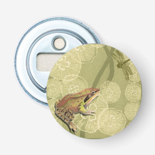 Kikker en dragonfly op waterlilie button flesopener