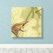 Kikker en dragonfly op waterlilie canvas afdruk (Insitu (Houten vloer))