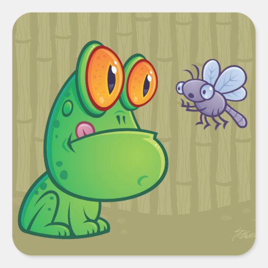 Kikker en dragonfly vierkante sticker (Voorkant)
