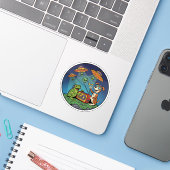 Kikker en Hond Alien Jagers - Kosmische Radio Sticker (Laptop met iPhone)