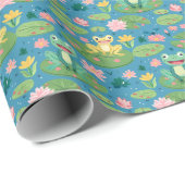 Kikker en Lily Pad Patroon Wrapping Papier (Rol Hoek)